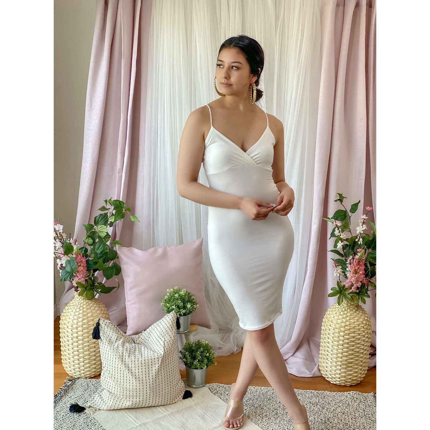 Gray I'm So Basic Bodycon Dress (White)
