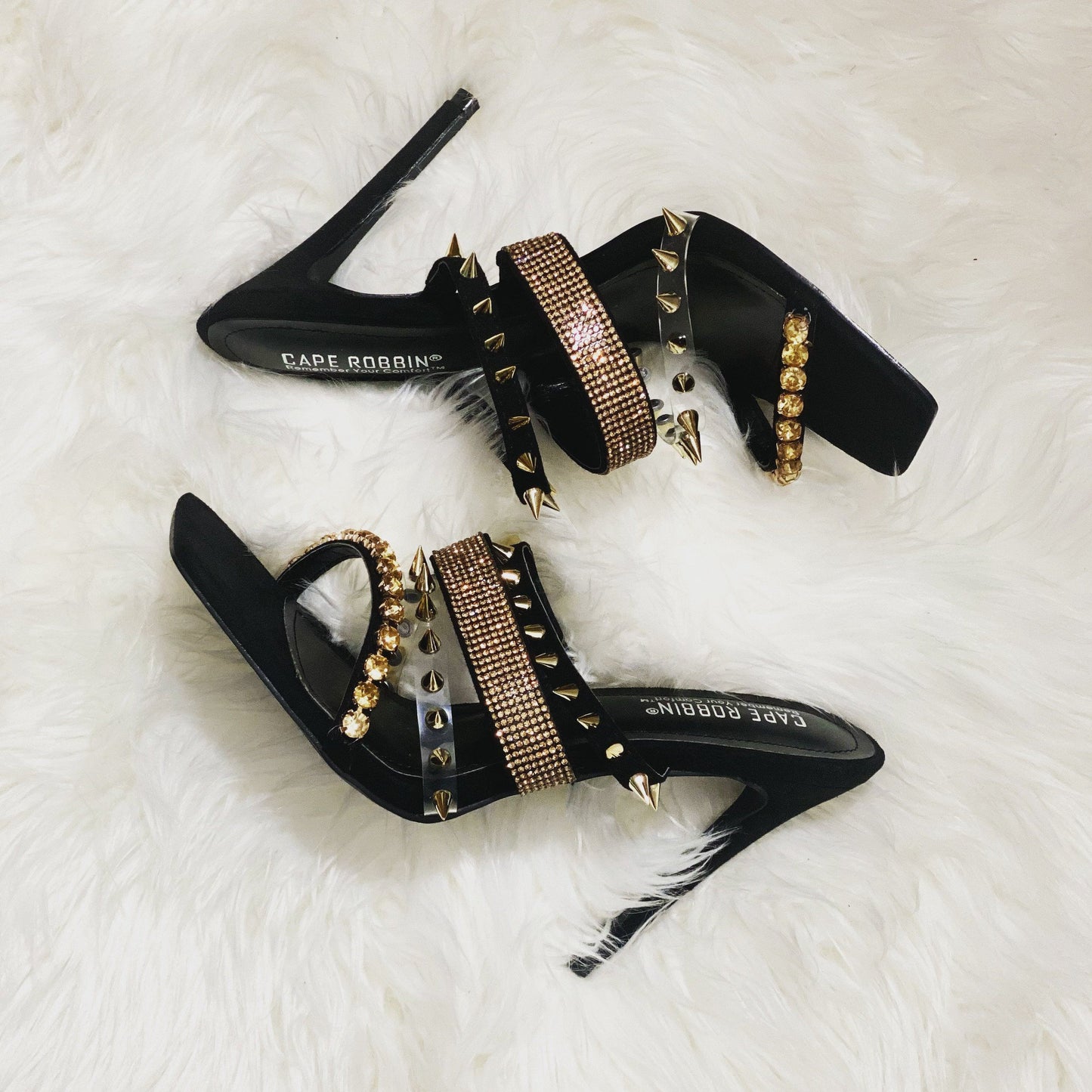 Dim Gray Spike Rhinestone Mules (Black)