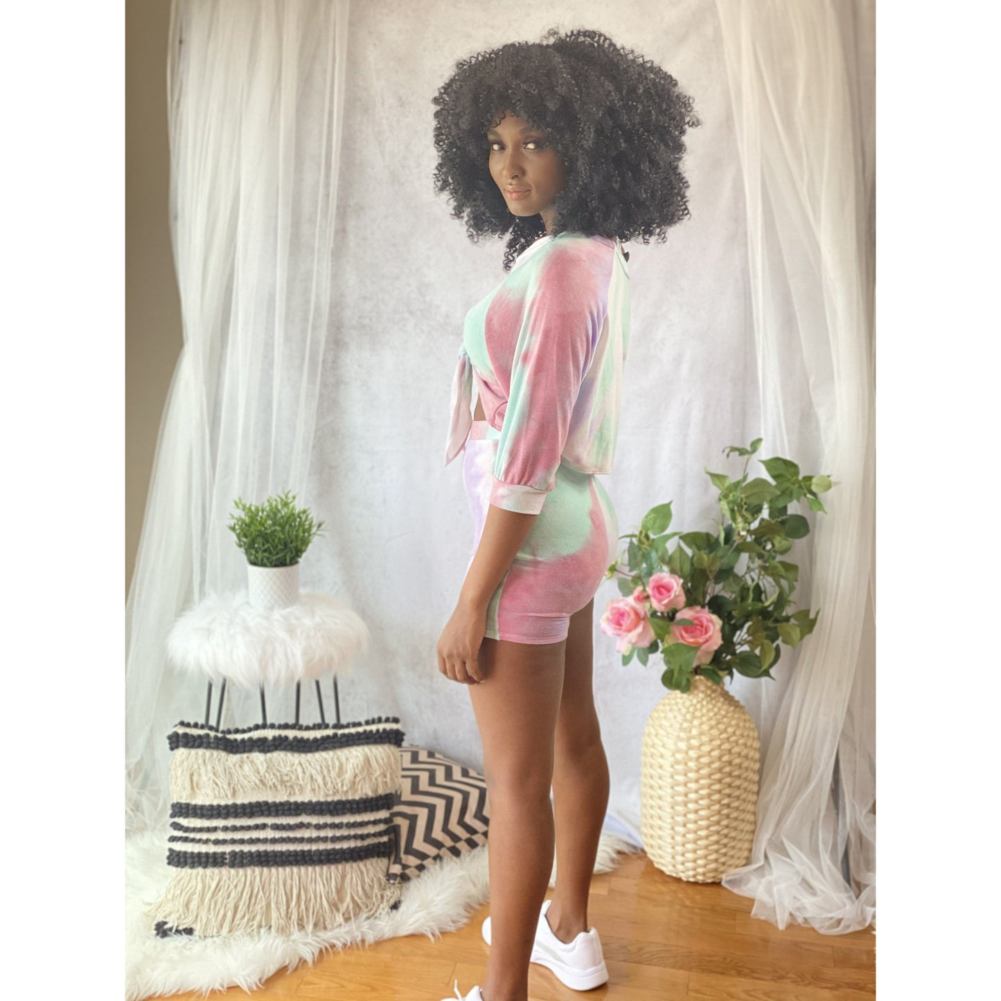 Light Gray Flirty Yoga Cropped Biker Short Set (Multi)