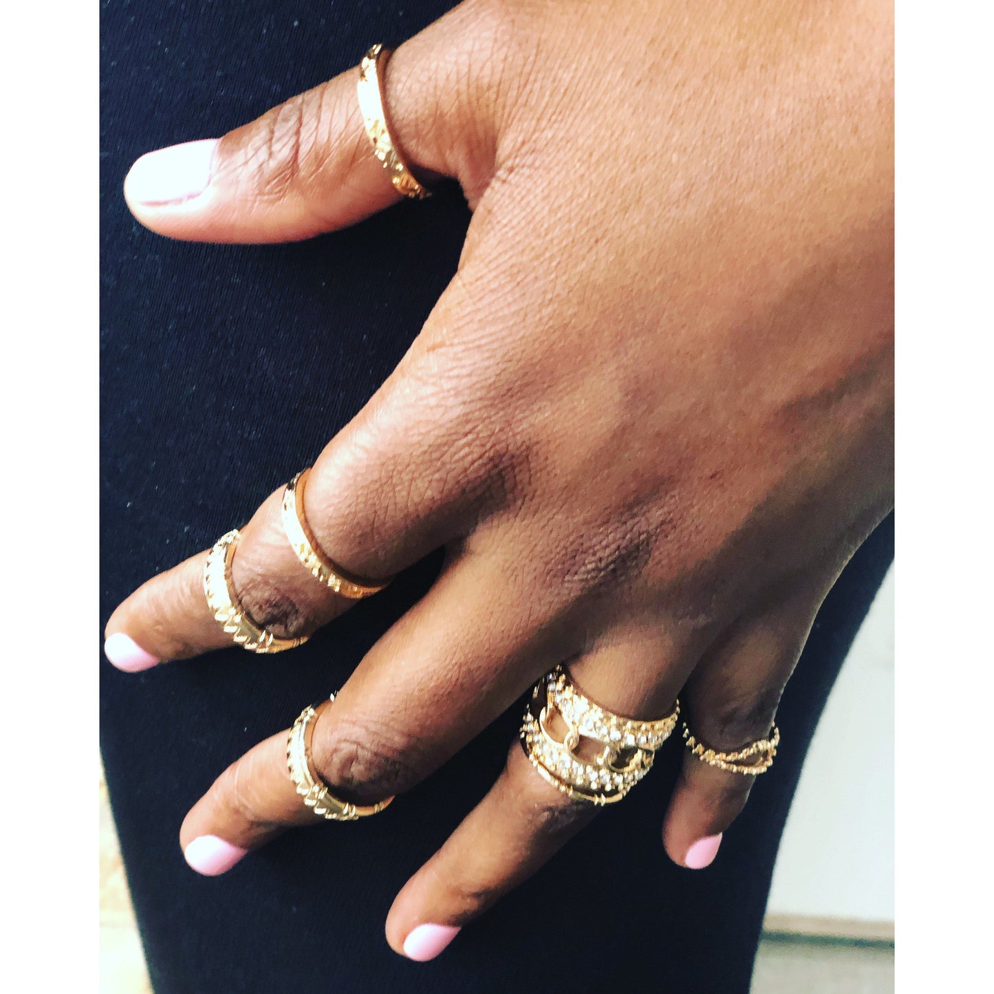 Black Gold Embossed Mix Ring Set