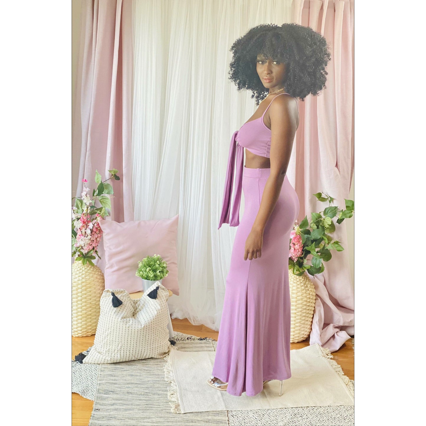 Rosy Brown Blossom Me Pretty Skirt Set (Lilac)