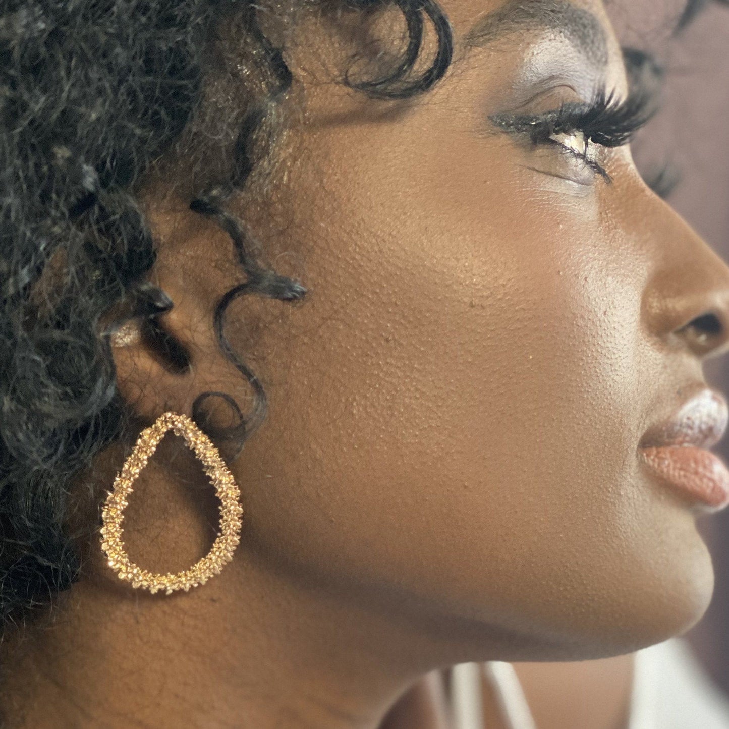 Dark Olive Green Glitter Gold Tear Drop Earrings