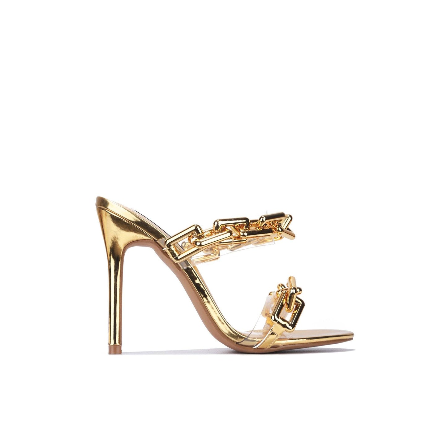 Tan Radiant Chain Mules (Gold)