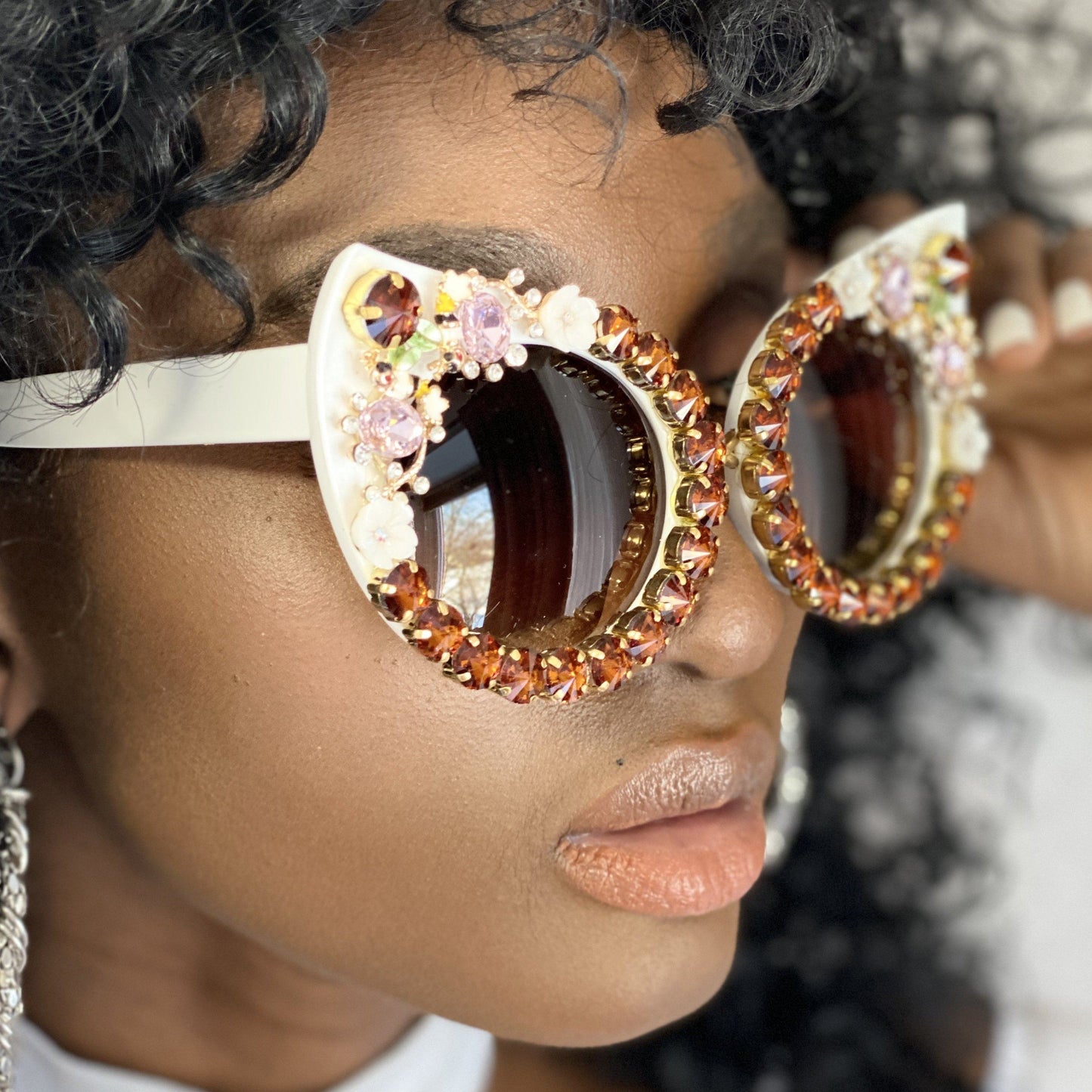 Black Crystal Flower Sunglasses
