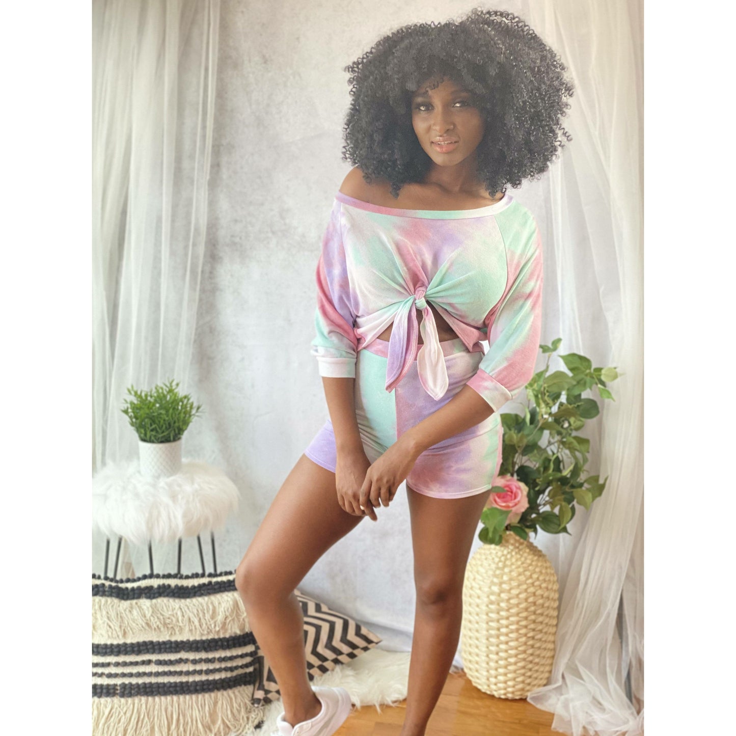 Light Gray Flirty Yoga Cropped Biker Short Set (Multi)