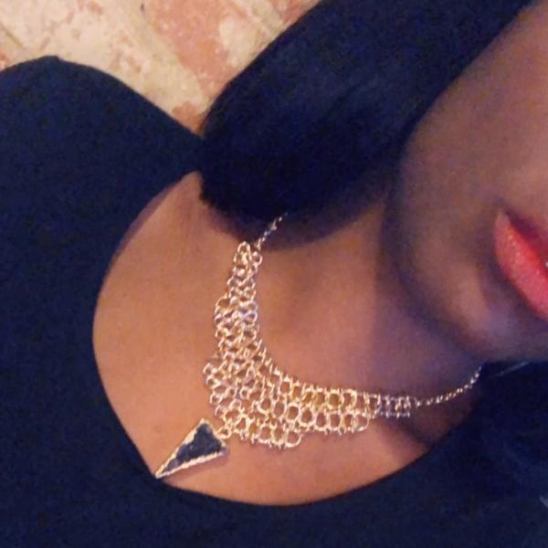 Midnight Blue Gold Chain & Druzy Charm Necklace