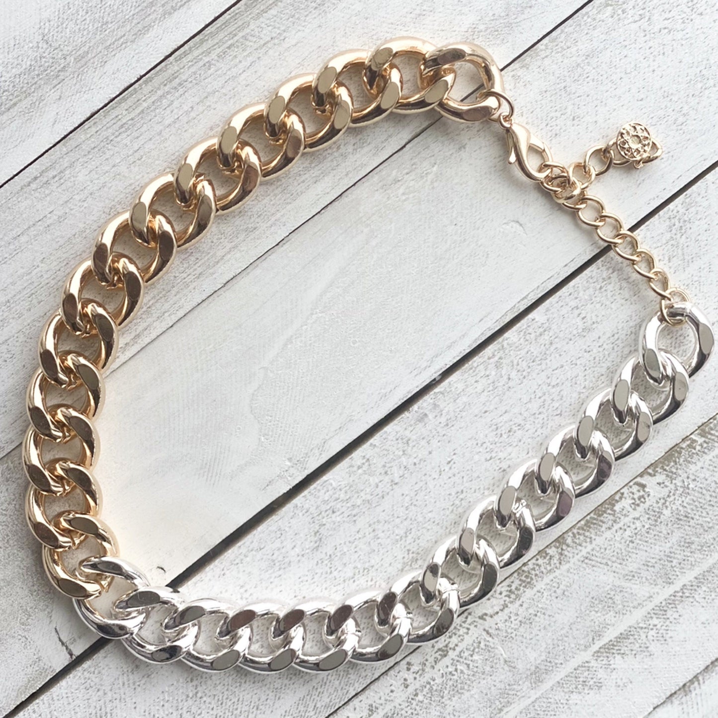Light Gray Two-Tone Chunky Cuban Link Chain Choker