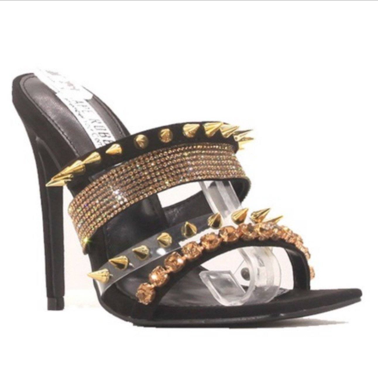 Dim Gray Spike Rhinestone Mules (Black)