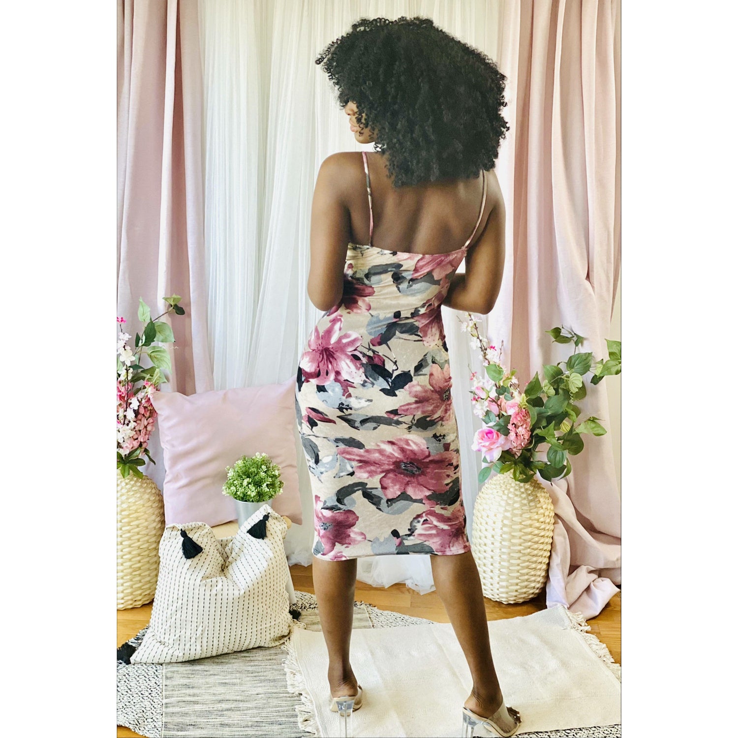 Dark Olive Green Me So Pretty Flower Print Bodycon Dress (Multi)