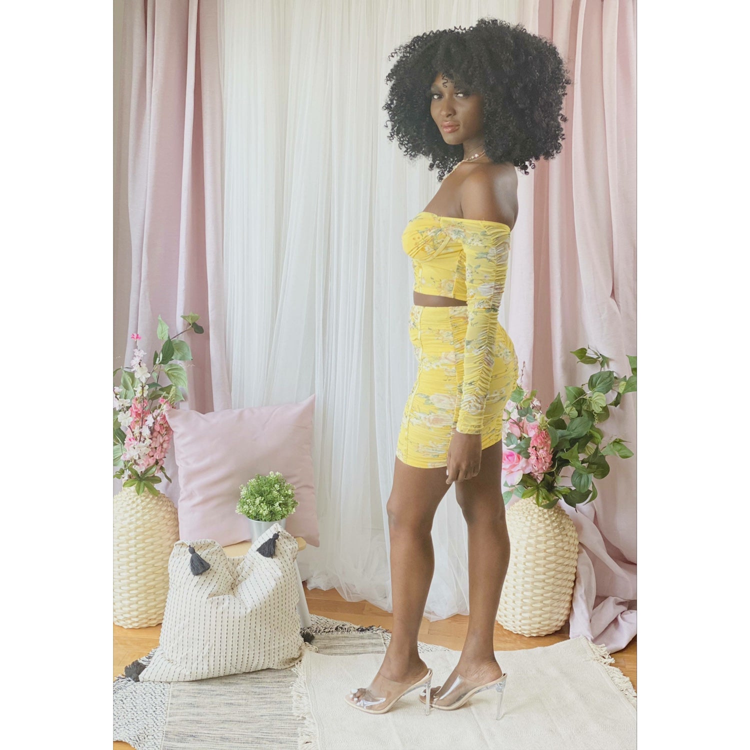 Tan Blooming Beauty Mini Skirt Set (Yellow)
