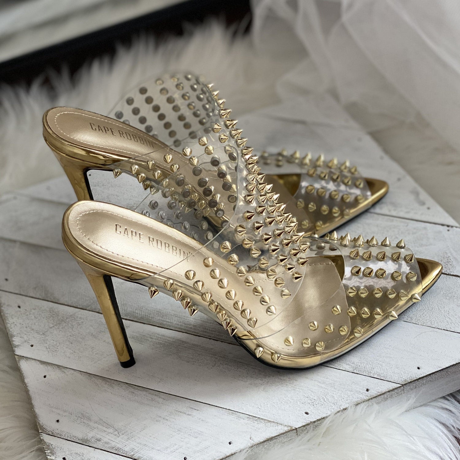 Dim Gray Ravish Gold Spike Slide On Heel