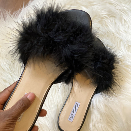 Black Fur Slides Sandal (Black)- FINAL SALE