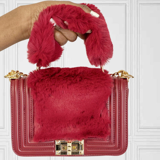 Brown Faux Fur Bag (Burgundy)