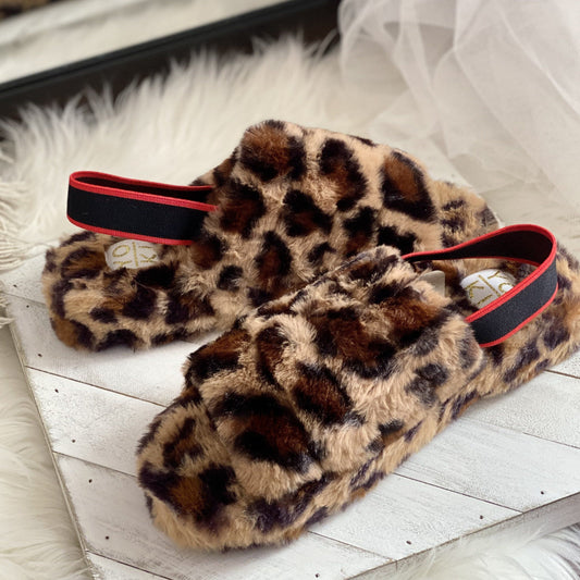 Dark Slate Gray Leopard Furry Slides