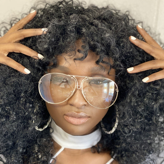Dark Slate Gray Aviator Oversize Glasses (Silver)