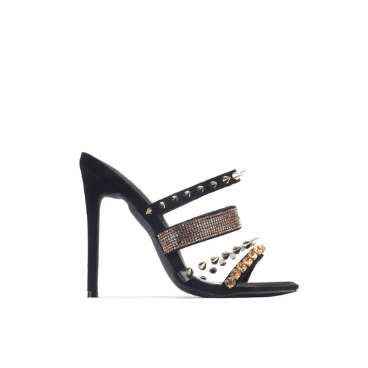 Dim Gray Spike Rhinestone Mules (Black)