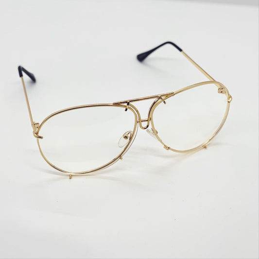 Gray Aviator Oversize Glasses (Gold)