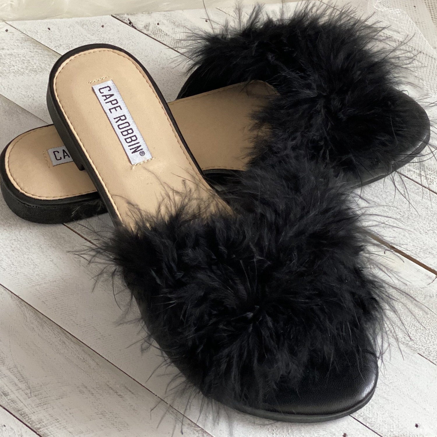 Black Fur Slides Sandal (Black)- FINAL SALE