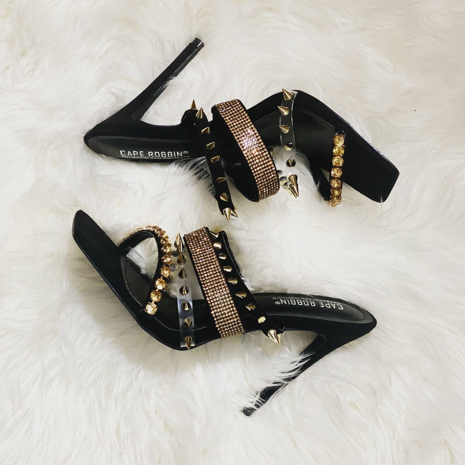 Dim Gray Spike Rhinestone Mules (Black)