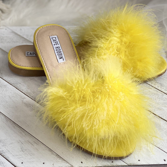 Goldenrod Fur Slides Sandal(Yellow)- FINAL SALE