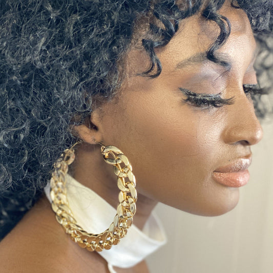 Gray Gold Chain Hoops