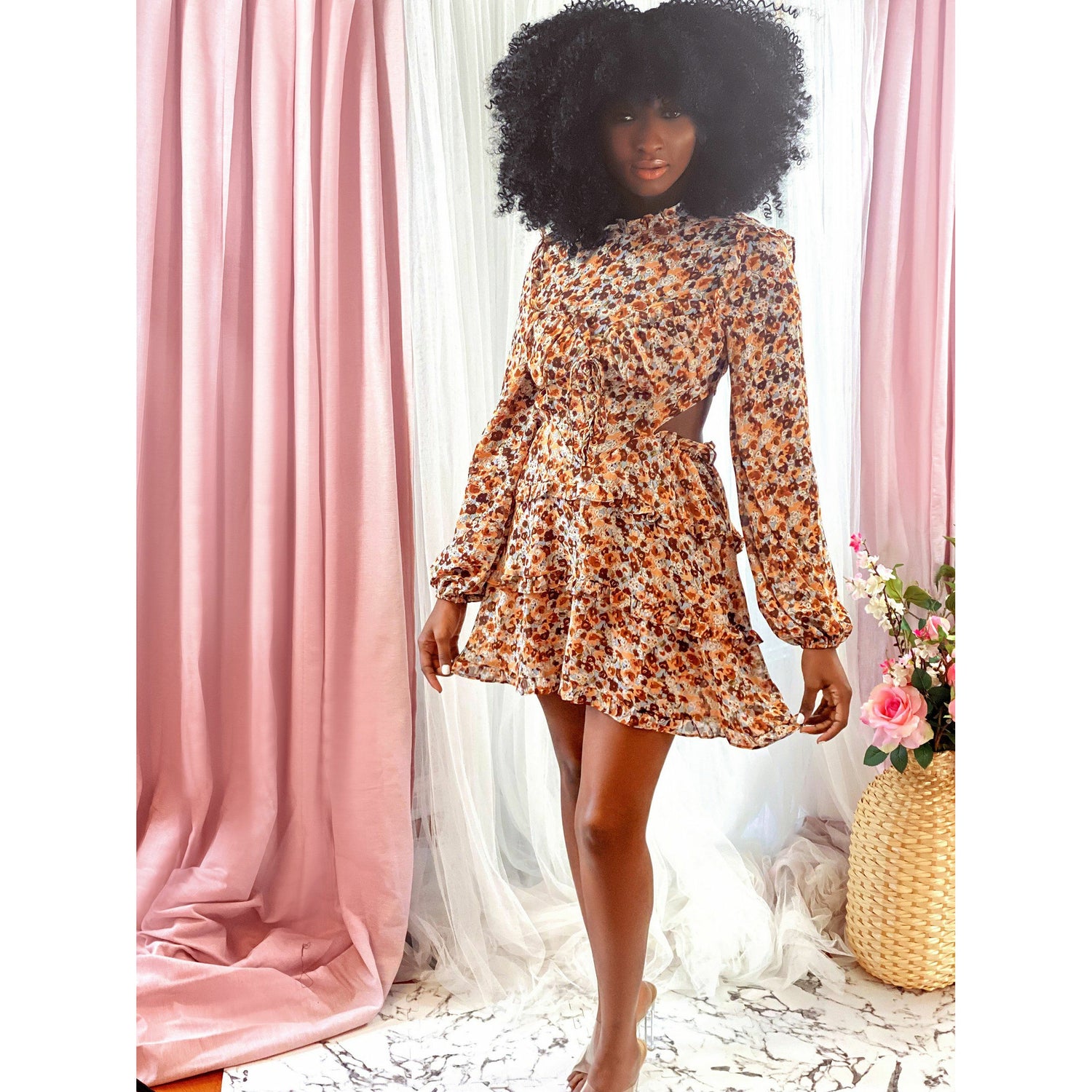 Pink Flirty Floral Back Catcher Mini Dress