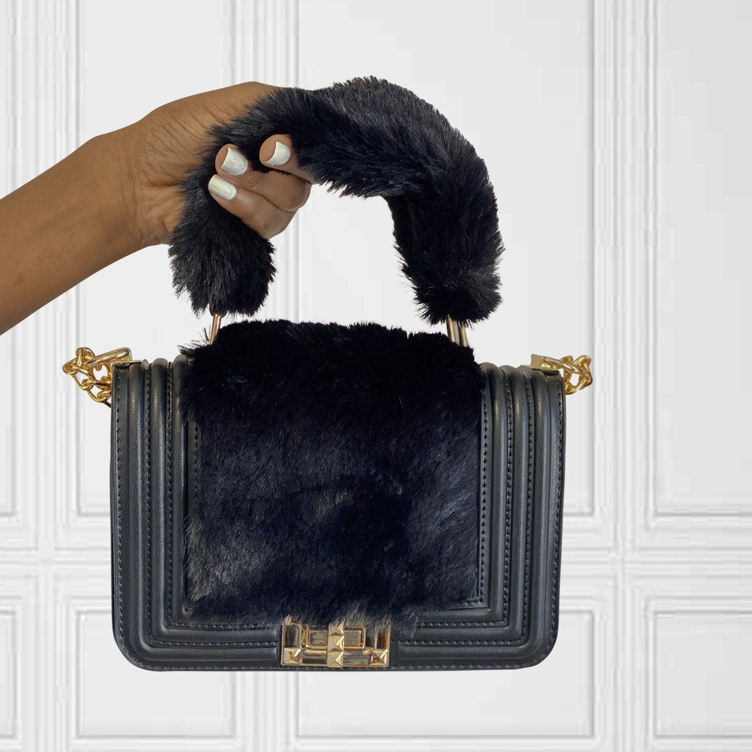 Black Faux Fur Bag (Black)