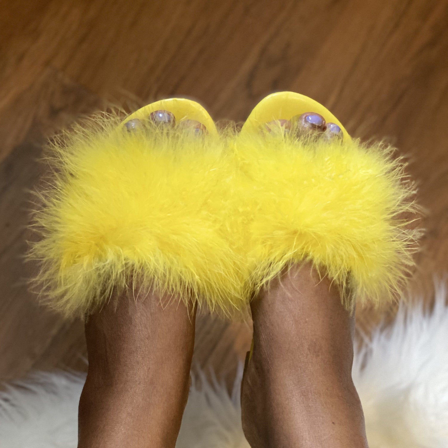 Light Goldenrod Fur Slides Sandal(Yellow)- FINAL SALE