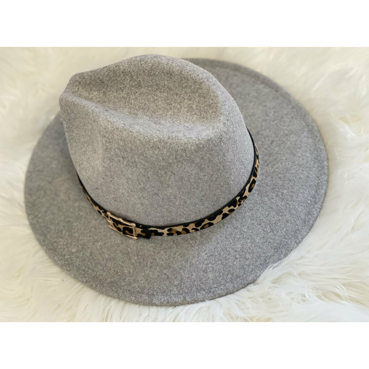 Rosy Brown Gray Leopard Belt Hat