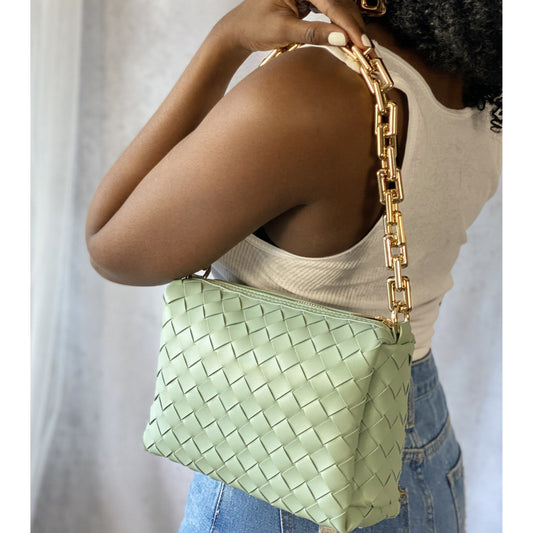 Saddle Brown Weave Chain Handbag (Sage)