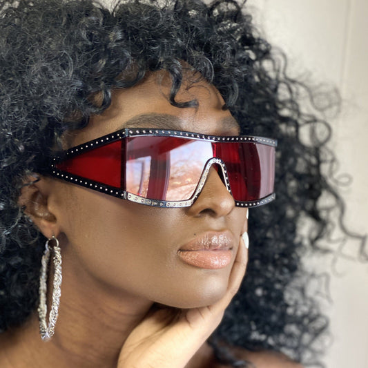 Dark Slate Gray Square Studded Sunglasses (Red)