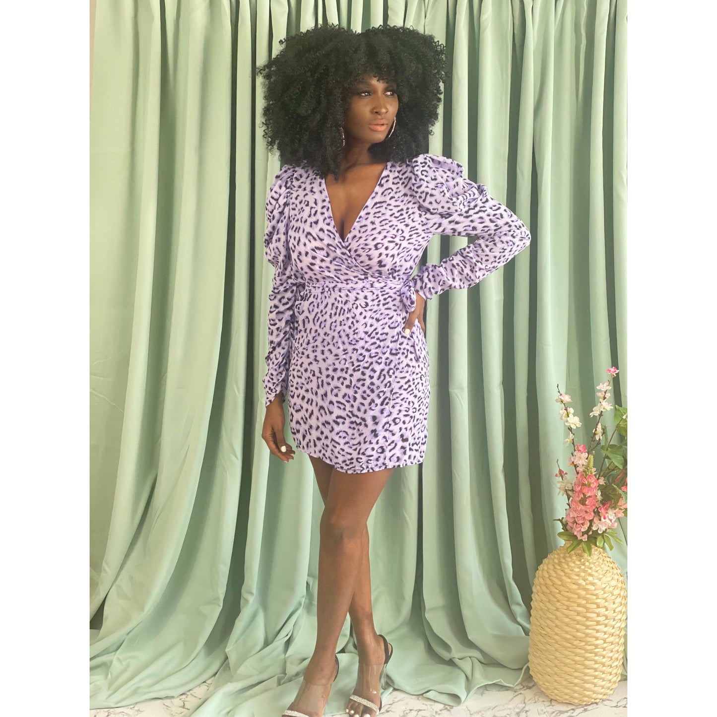 Wrap Me In Leopard Wrap Mini Dress (Purple) Prettymadness 