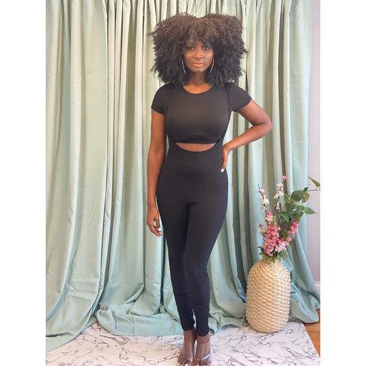 Ribbed Knit Suspender Jumpsuit (Black) Prettymadness 