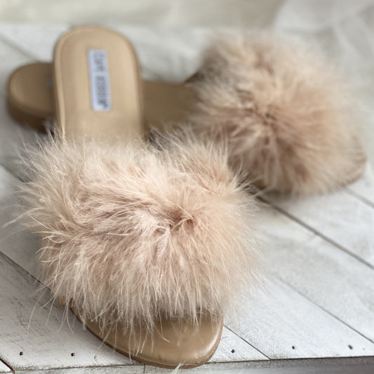 Tan Fur Slides Sandal (Nude)-FINAL SALE