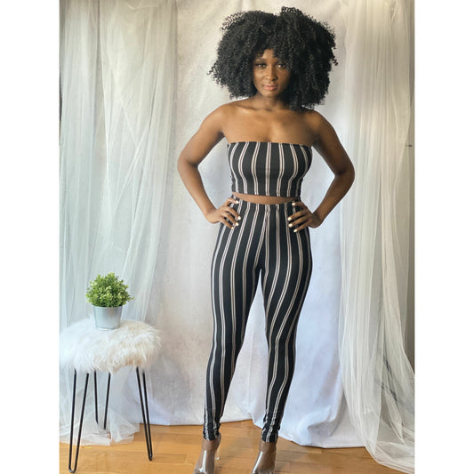 Gray Pinstripe Legging Set (Black)