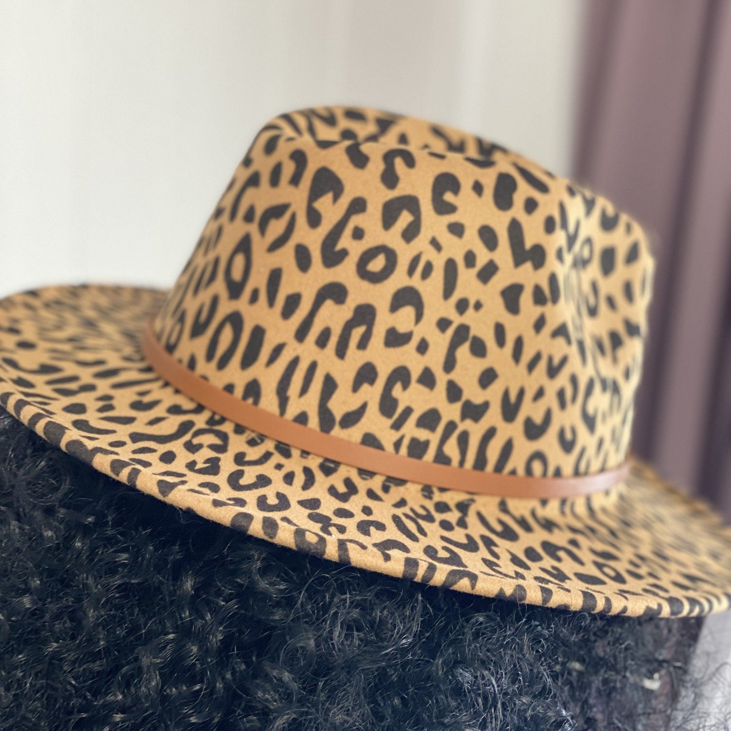 Tan Brown Leopard Belt Hat