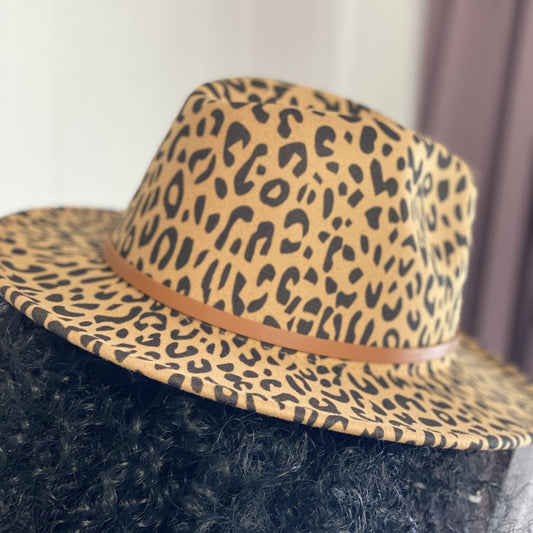 Tan Brown Leopard Belt Hat