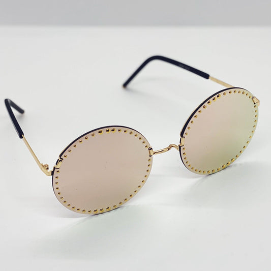 Tan Round Studded Sunglasses (Pink)