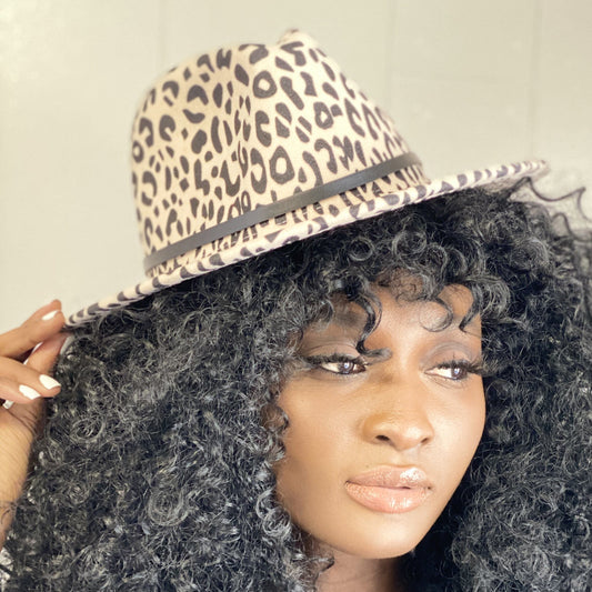 Antique White Cream Leopard Belt Hat