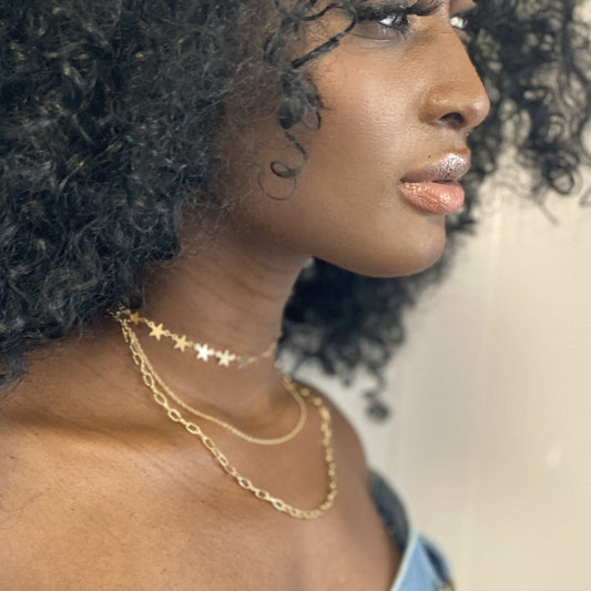 Gray Gold Star Mix Chain Layer Necklace