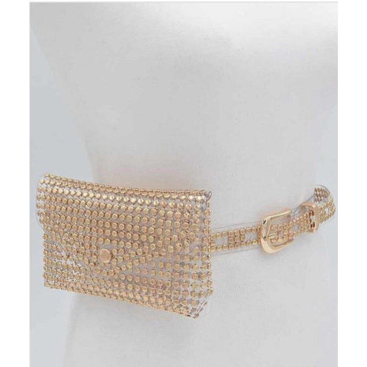 Rosy Brown Gold Belted Studded Fanny Pack
