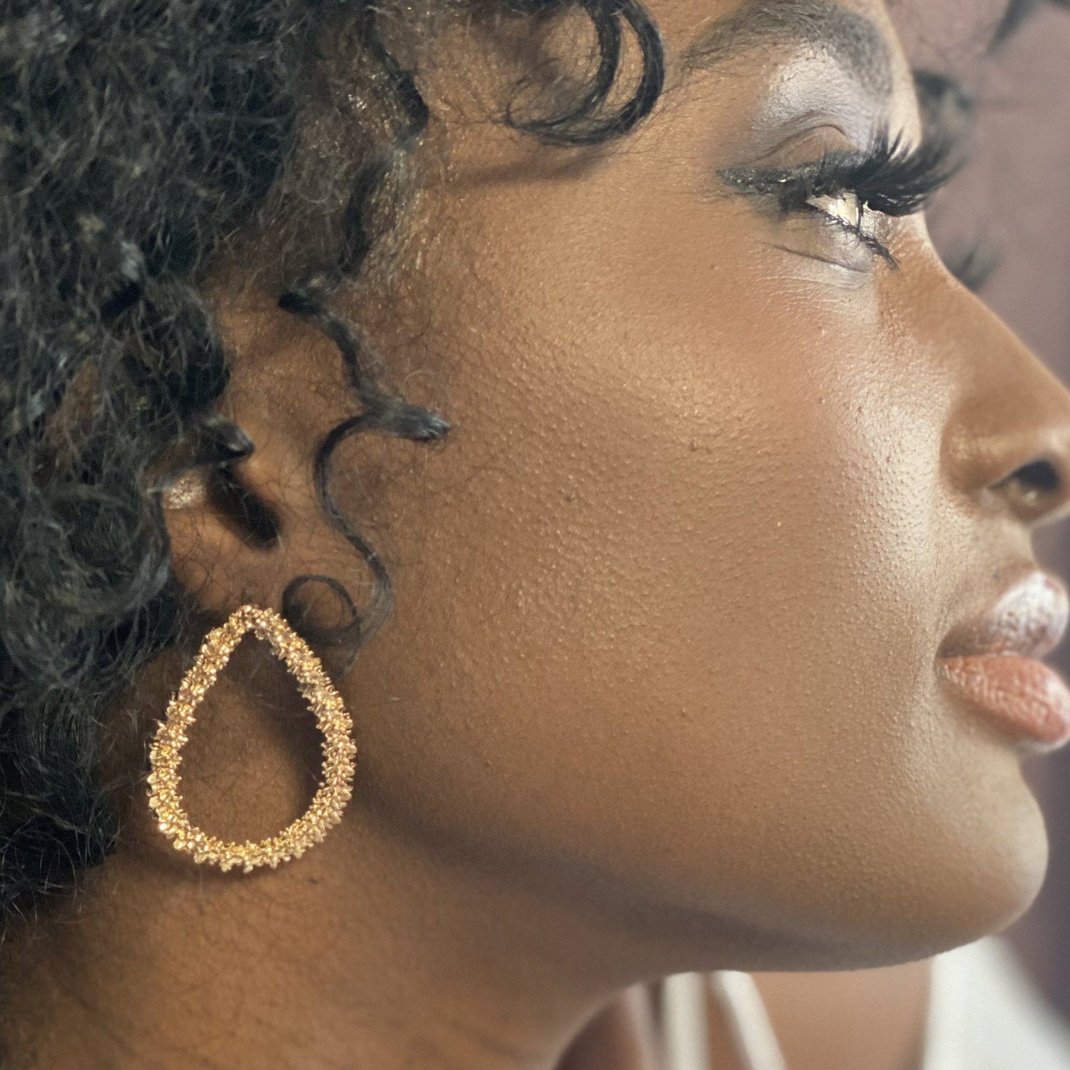 Dark Olive Green Glitter Gold Tear Drop Earrings