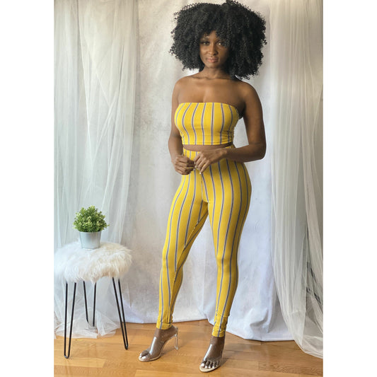 Gray Pinstripe Legging Set (Yellow)