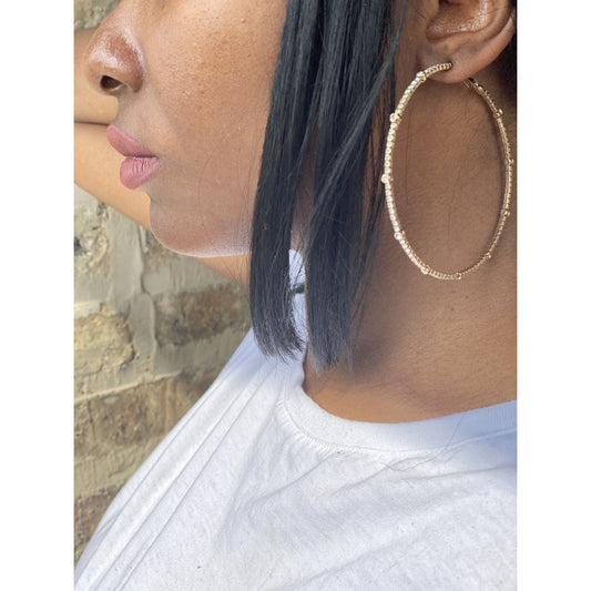 Rosy Brown Gold Crystal Studded Hoop Earrings