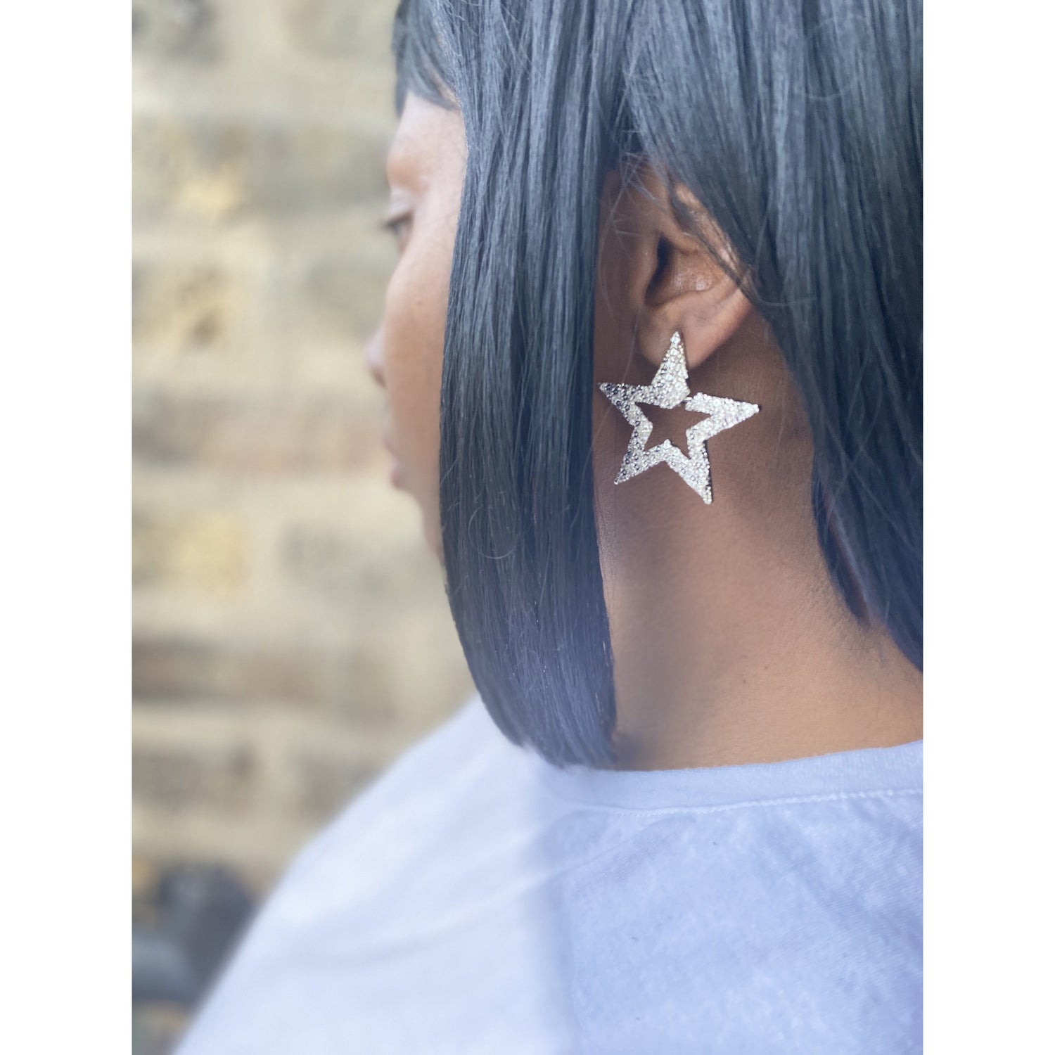 Dark Slate Gray Star Stud Earrings (Silver)