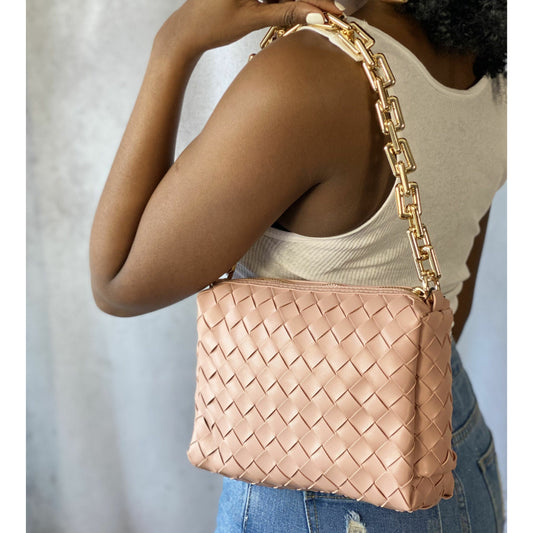 Saddle Brown Weave Chain Handbag (Pink)