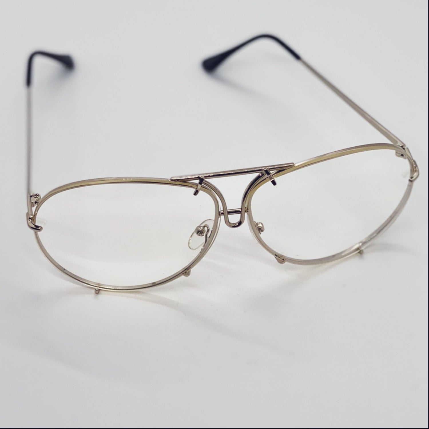 Dark Gray Aviator Oversize Glasses (Silver)
