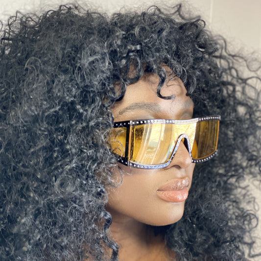 Tan Square Studded Sunglasses (Yellow)