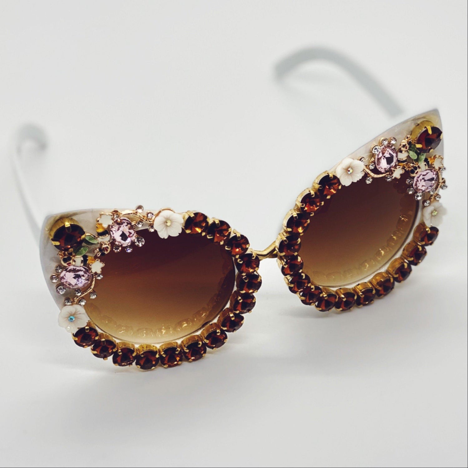 Saddle Brown Crystal Flower Sunglasses