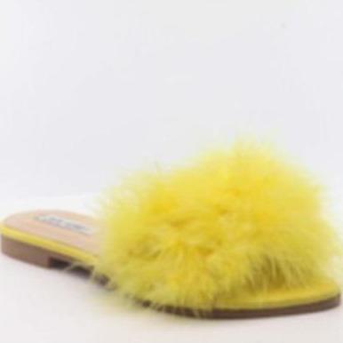 Goldenrod Fur Slides Sandal(Yellow)- FINAL SALE